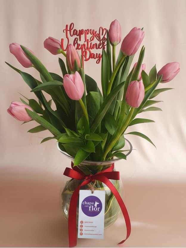 Arreglo con 10 tulipanes rosados