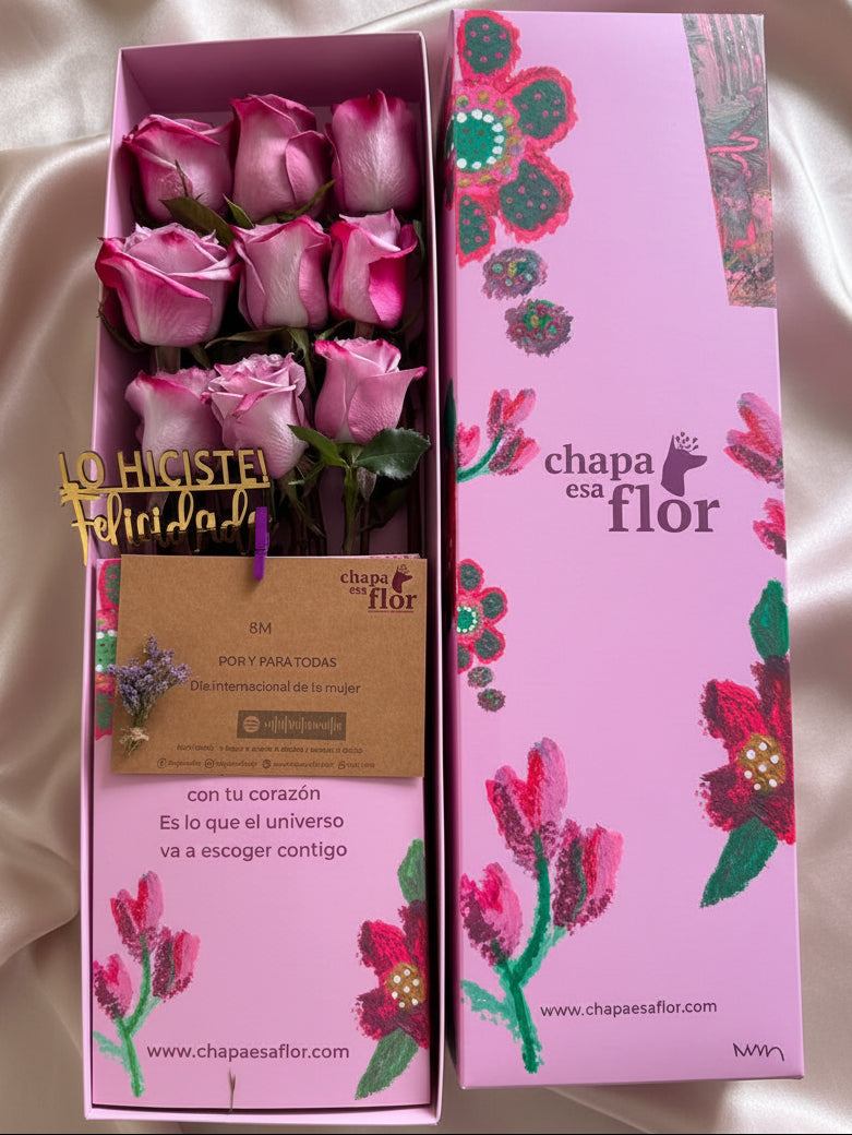 Box Premium con 9 rosas lilas