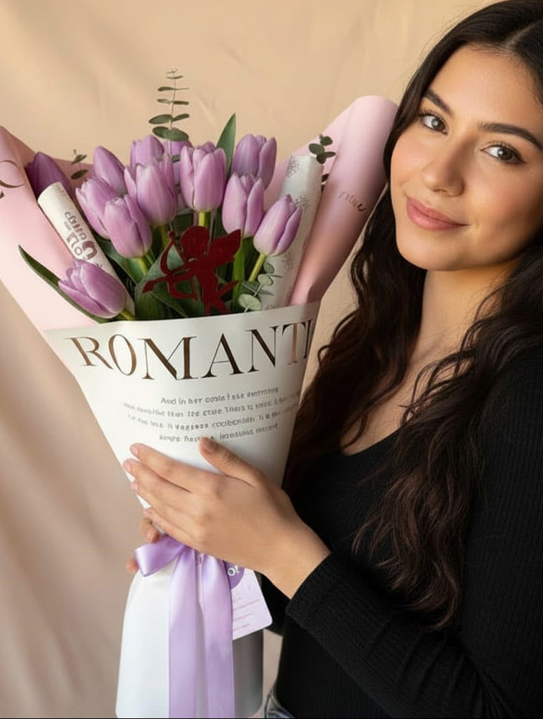 Ramo con 10 tulipanes lilas - morados