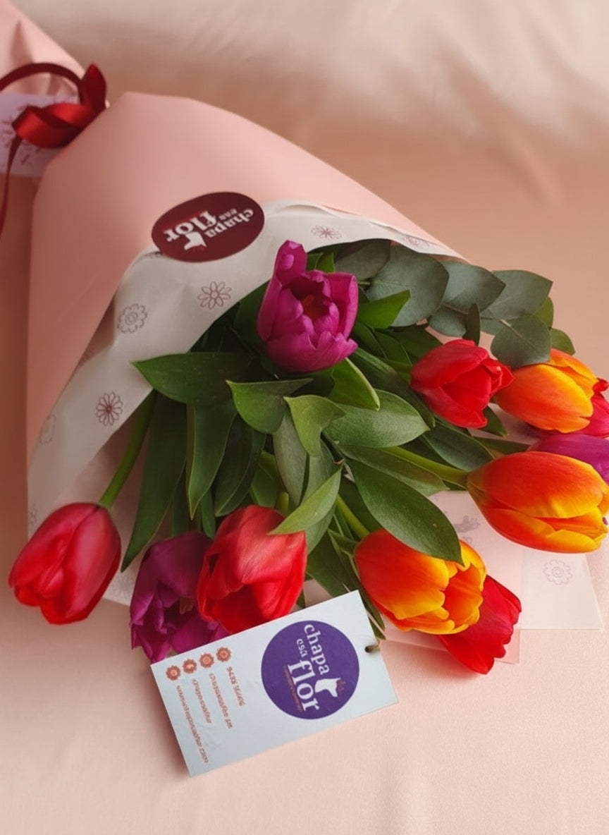 Ramo con 10 tulipanes multicolor