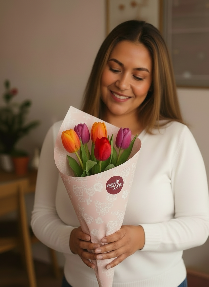 Ramo con 5 tulipanes multicolor