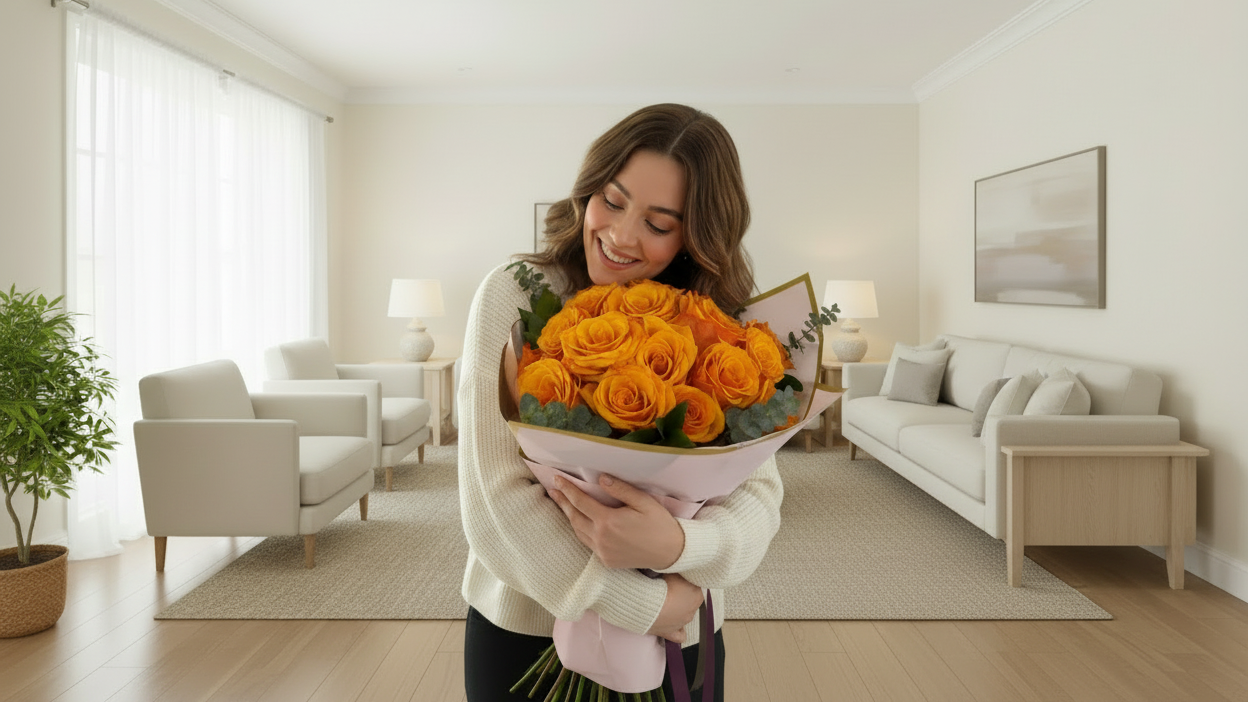 Ramo con rosas naranjas