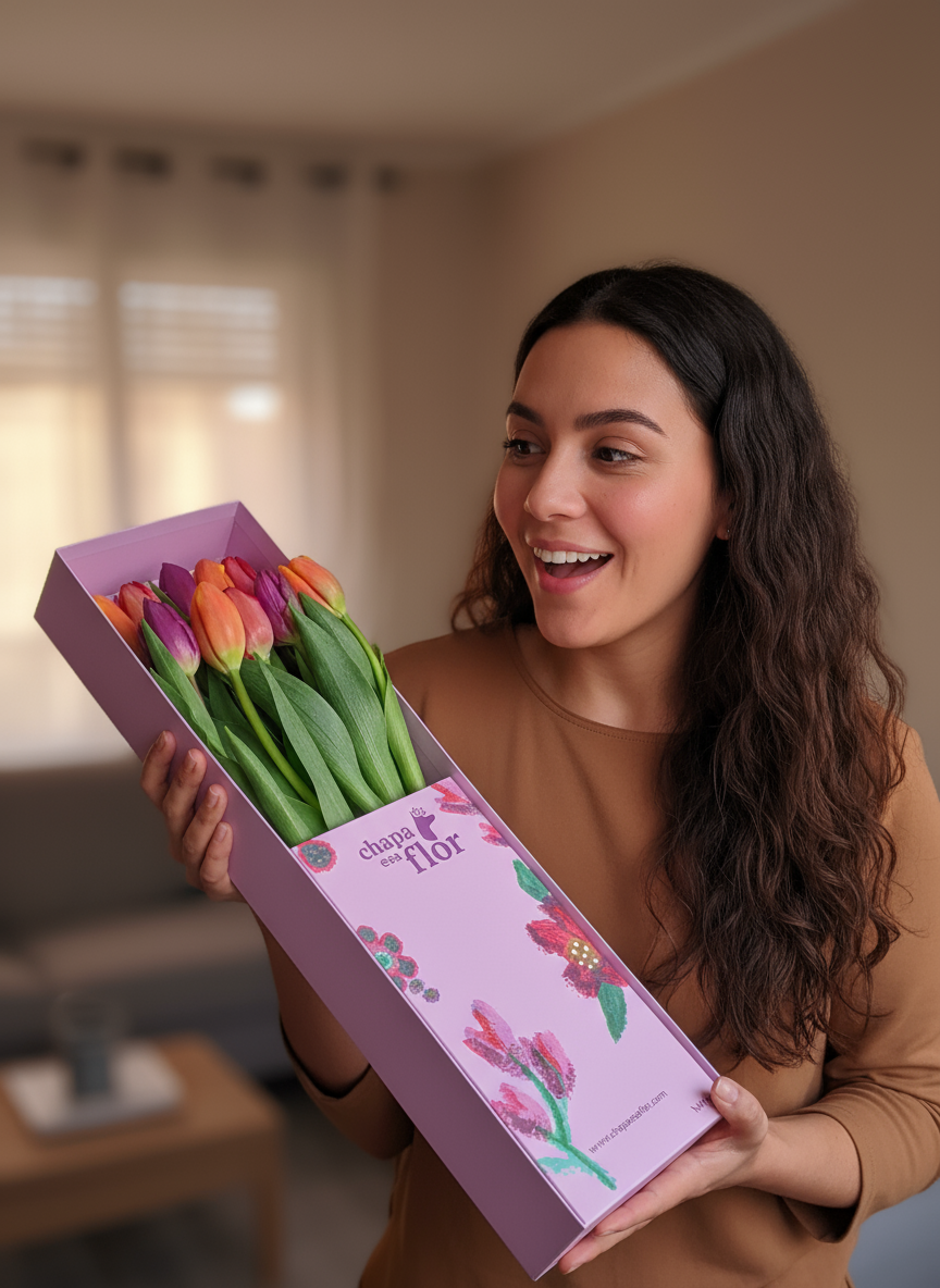 Box Premium con 10 tulipanes multicolor