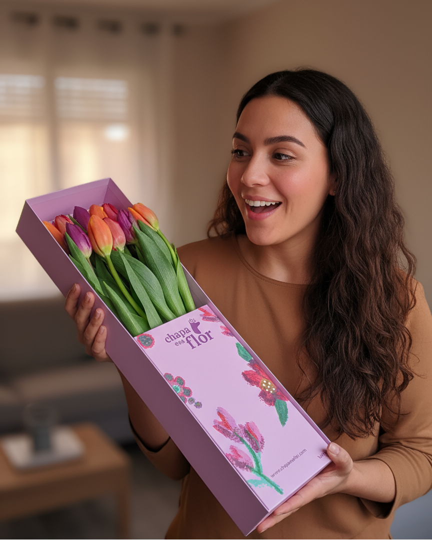 Box Premium con 10 tulipanes multicolor