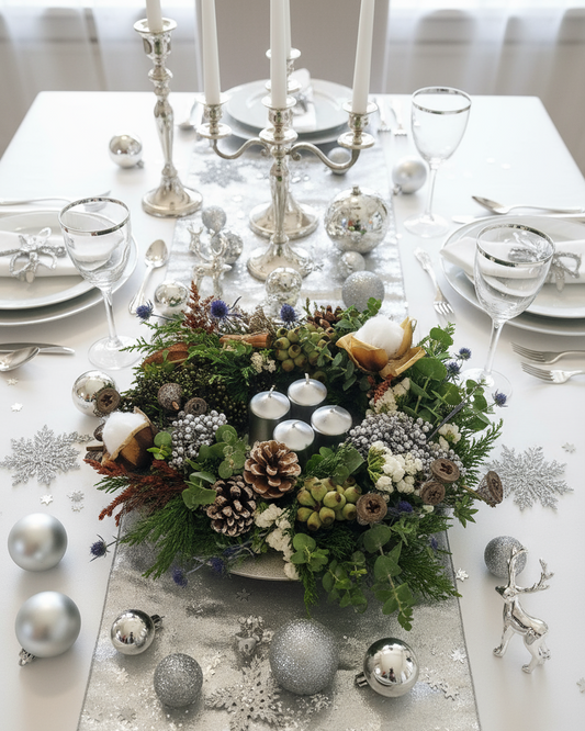 Corona de Adviento 2025 acentos verde y plata