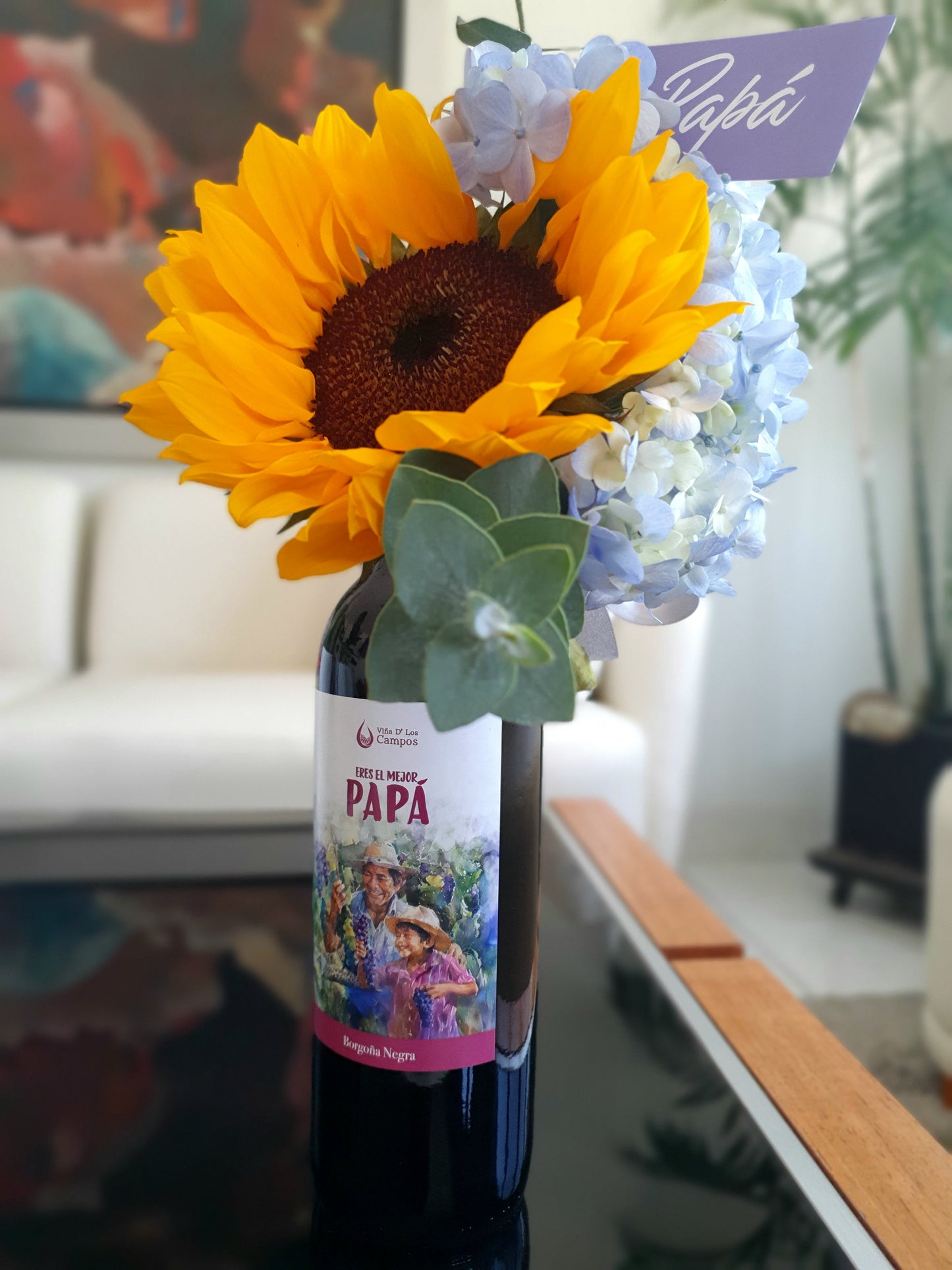 Vino Papá con girasol