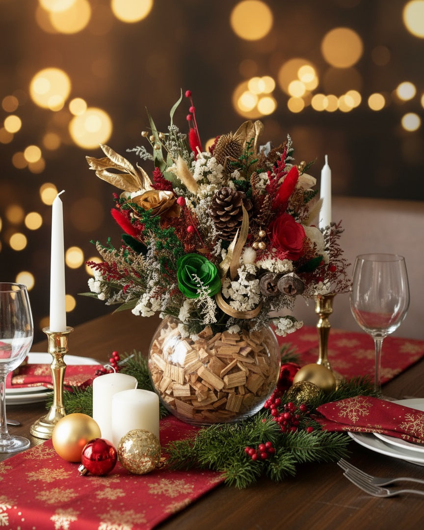 Taller centro de mesa navidad flores secas y preservadas 22.11.25