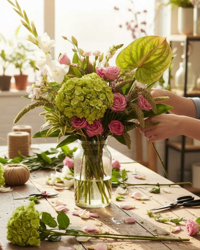 Taller de flores frescas | Proyecto Arreglo Matcha Garden 20Jun