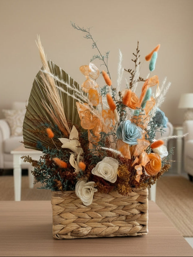 Arreglo Summer de flores secas y preservadas paleta cálida