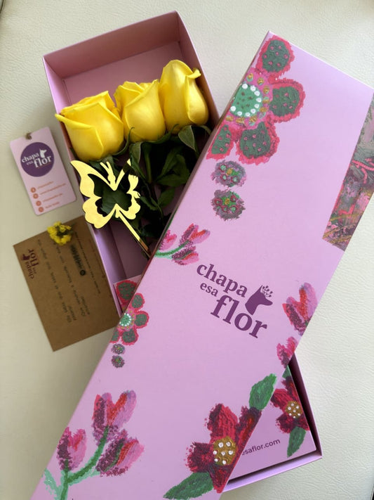 Box Premium con 3 rosas amarillas