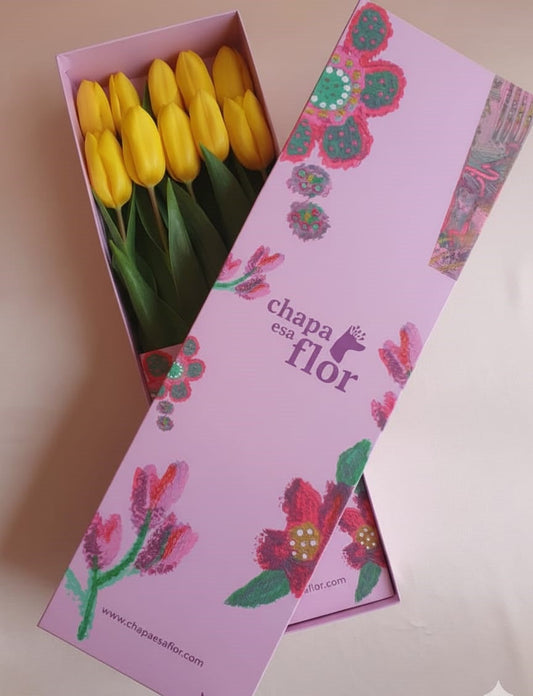 Box Premium con 10 tulipanes amarillos