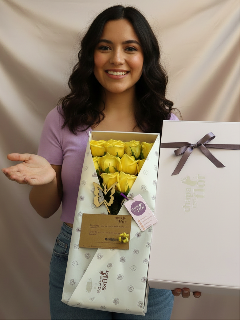 Caja Box Premium Primavera Edición Día de las Flores Amarillas - 12 rosas
