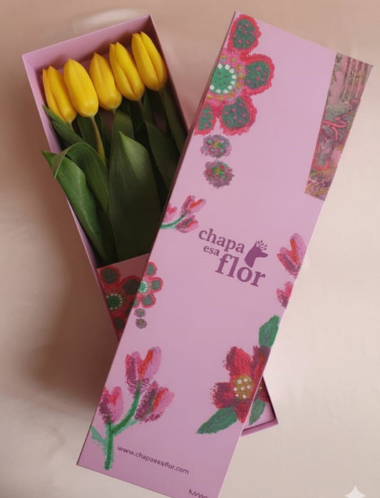 Box Premium con 5 tulipanes amarillos
