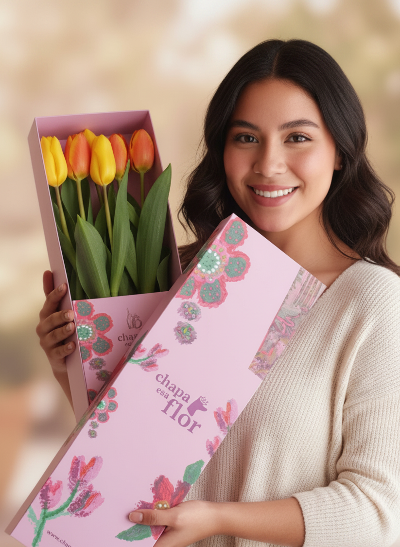 Box Premium con 5 tulipanes multicolor