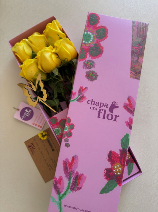 Box Premium con 6 rosas amarillas