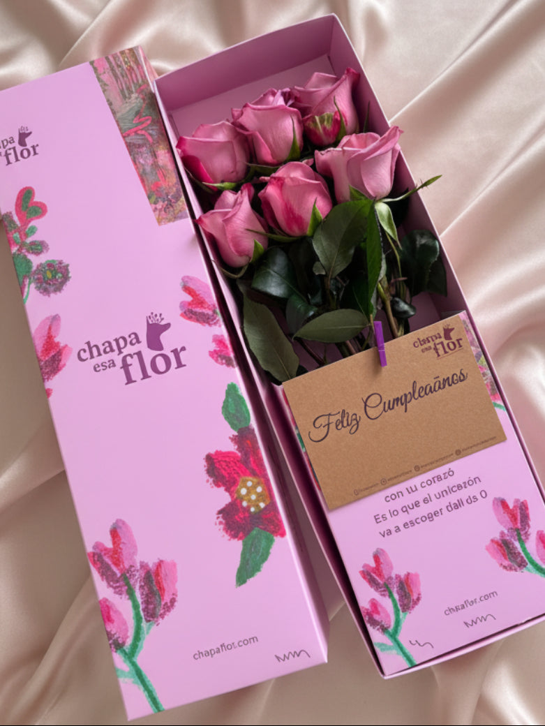 Box Premium con 6 rosas lilas