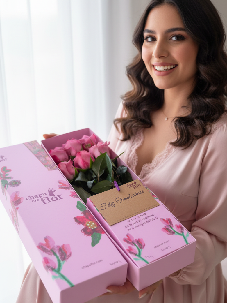Box Premium con 6 rosas lilas