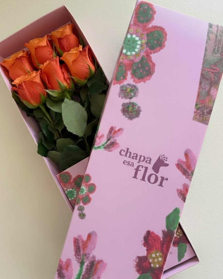 Box Premium con 6 rosas naranjas coral
