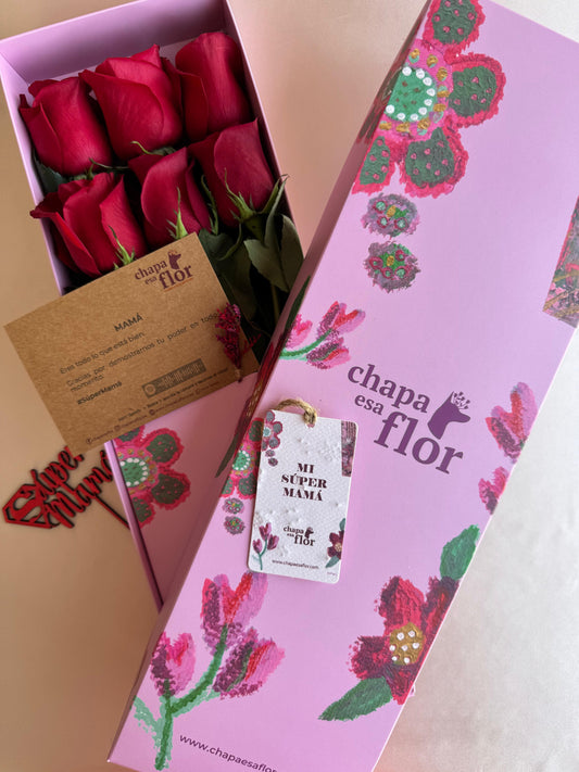 Box Premium Mamá con 6 rosas rojas