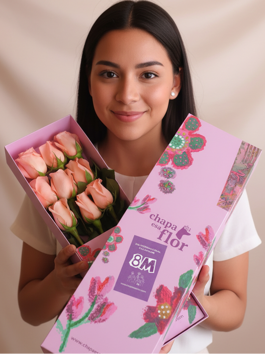 Caja Box Premium con 9 rosas rosadas | Edición día de la mujer 8M