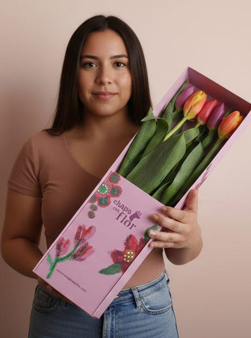 Box Premium con 5 tulipanes multicolor