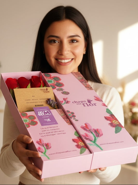Caja Box Premium con 3 rosas rojas| Edición día de la mujer 8M