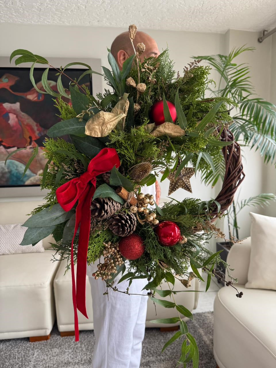 Corona Navideña para colgar gold & red