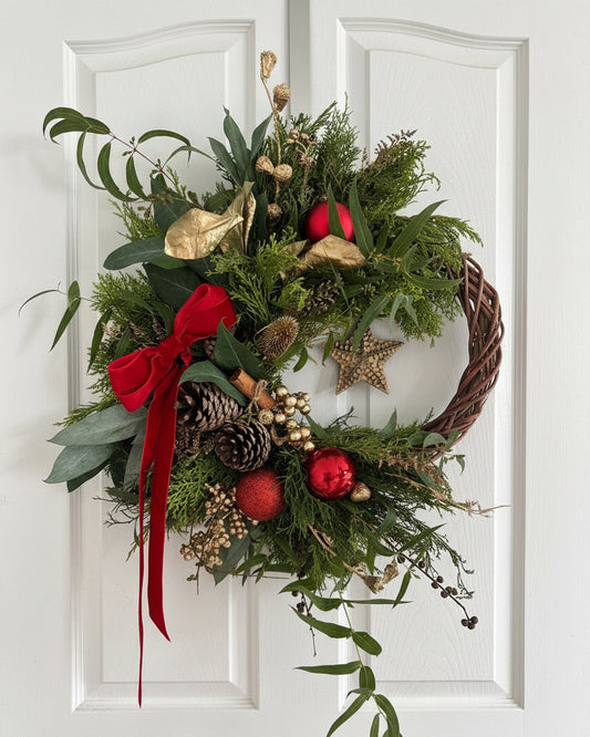 Corona Navideña para colgar gold & red