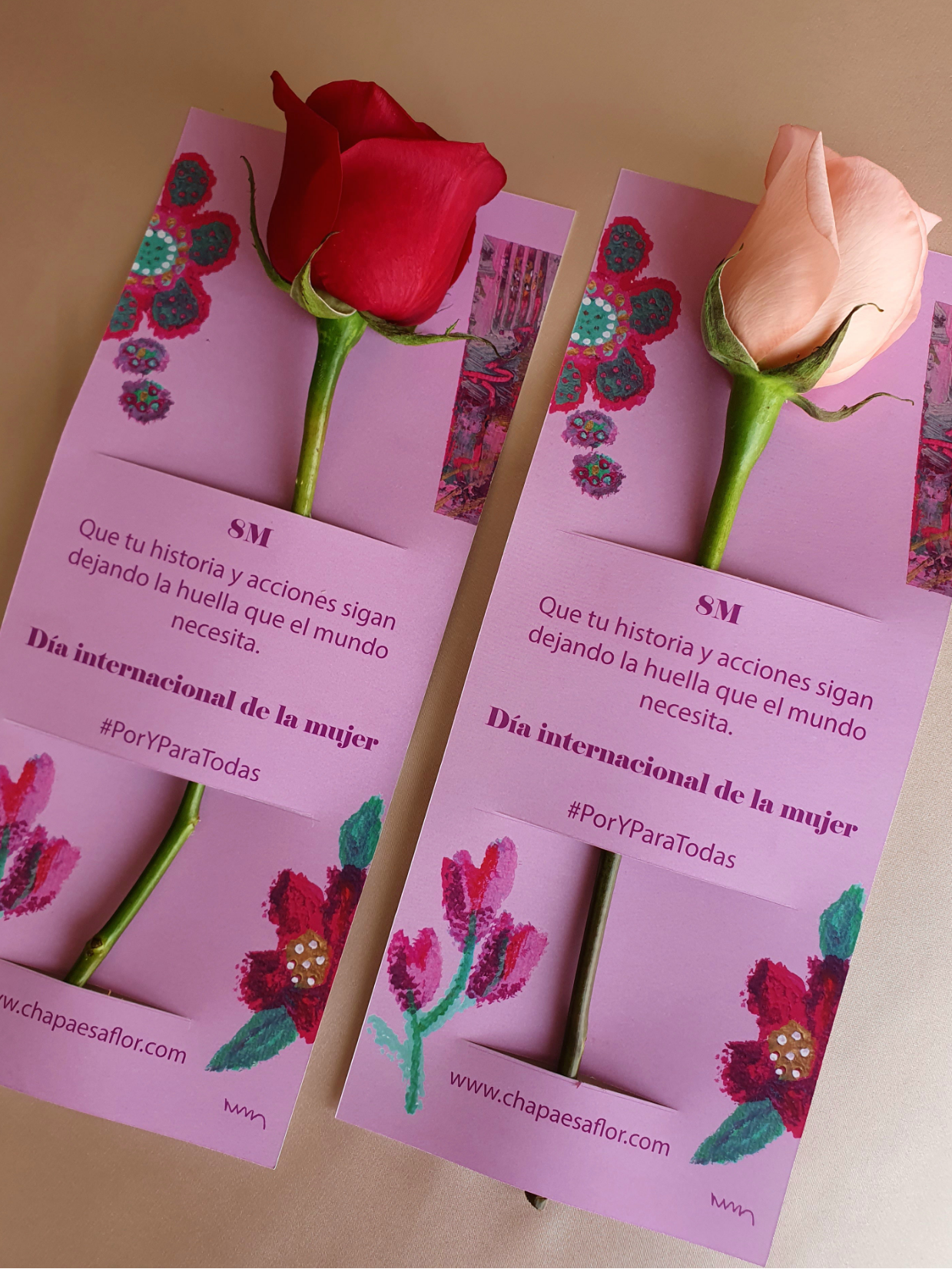 Pack de 3 Rosas con pieza artística Día de la Mujer