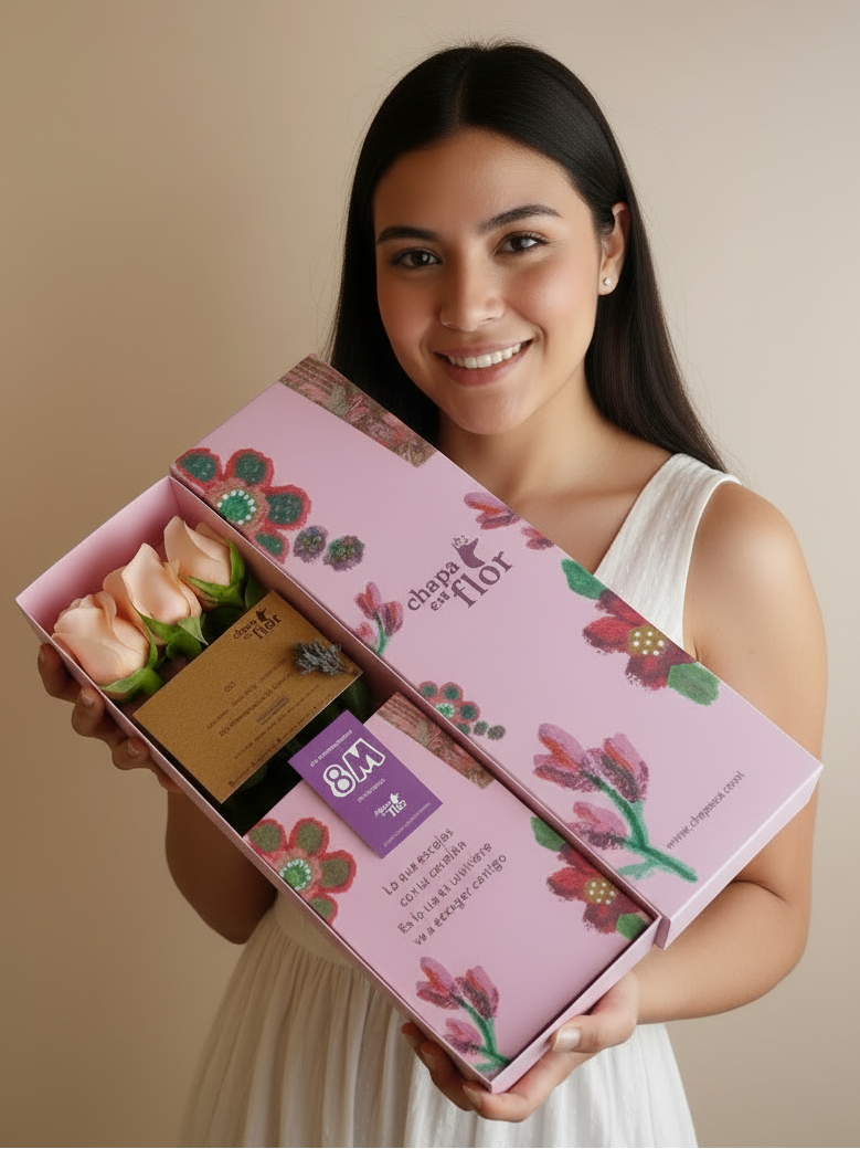 Caja Box Premium con 3 rosas rosadas | Edición día de la mujer 8M