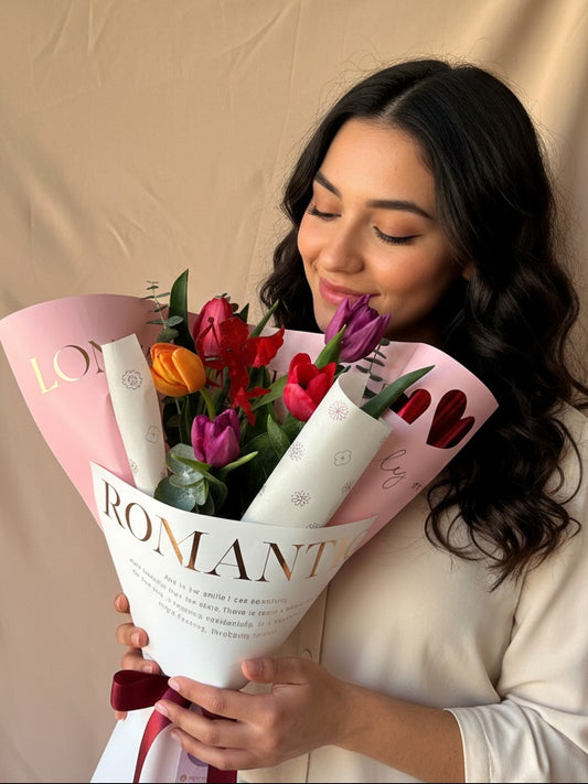 Ramo con 5 tulipanes multicolor