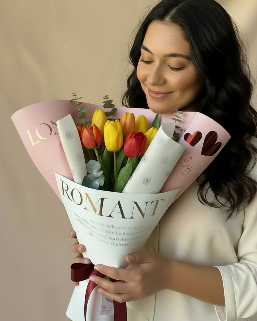Ramo con 5 tulipanes multicolor