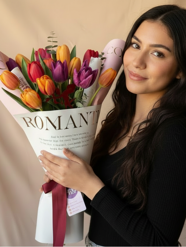 Ramo – 15 Tulipanes Multicolor | Edición San Valentín