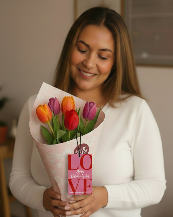 Ramo – 5 Tulipanes Multicolor | Edición San Valentín