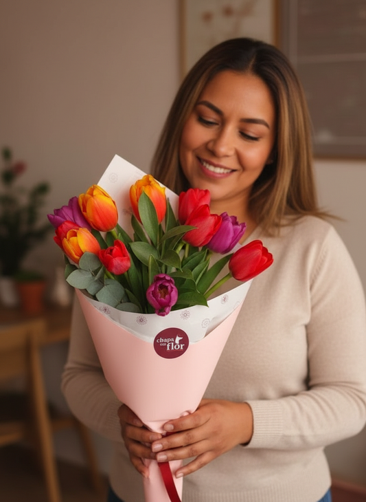 Ramo con 10 tulipanes multicolor