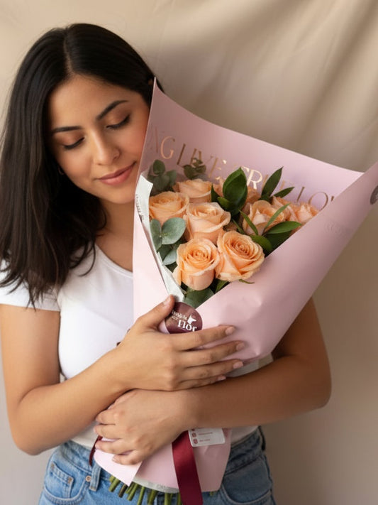 Ramo con 12 rosas rosadas