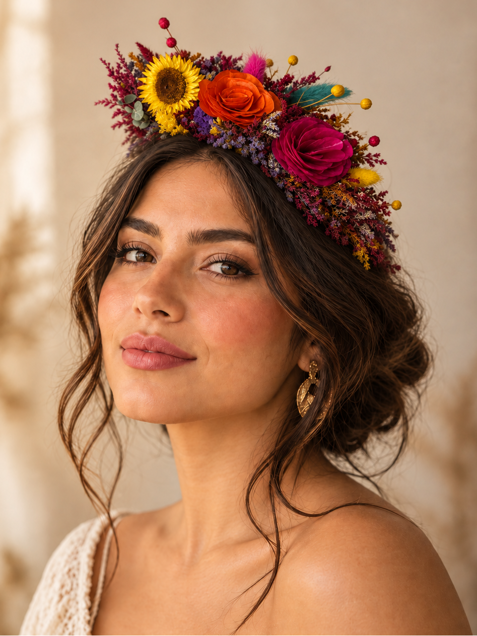 Tiara temática Frida Kahlo flores secas halloween