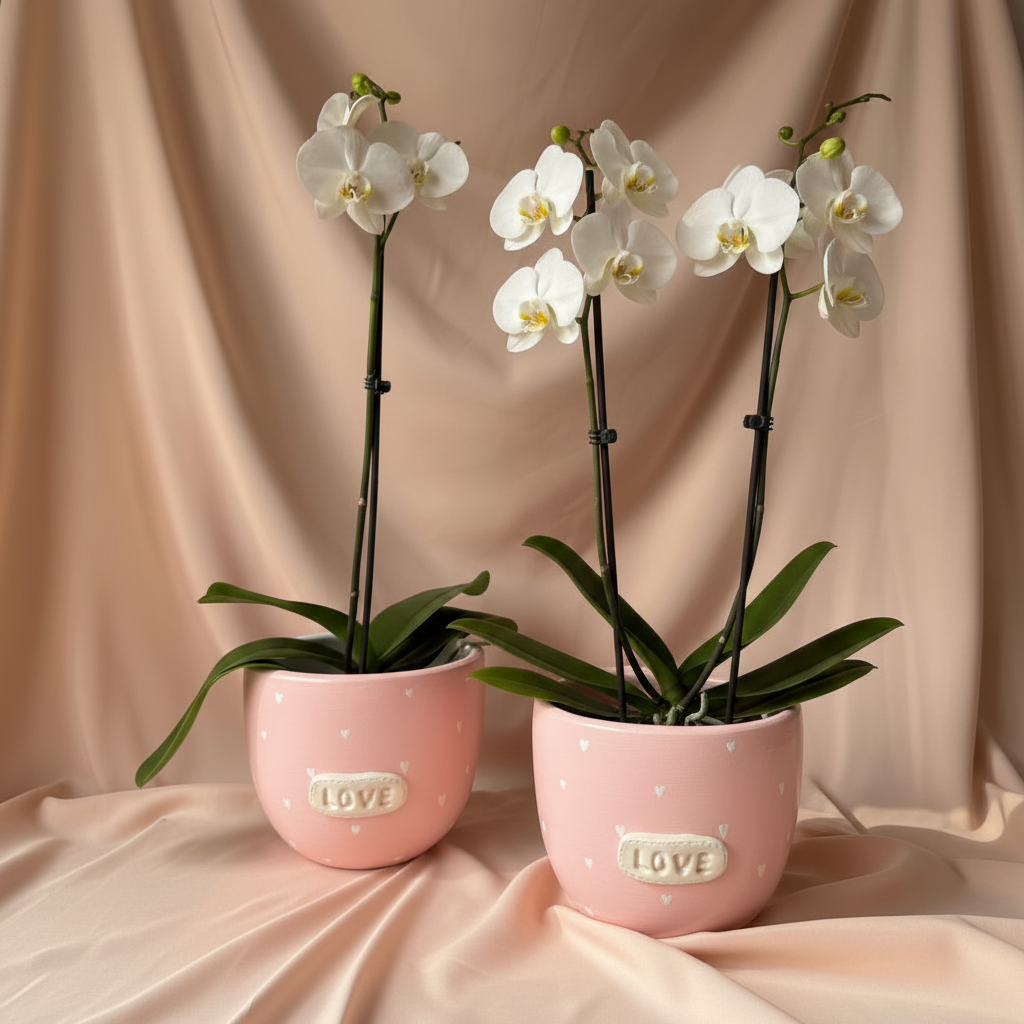 Dos orquídeas con pieza rosada LOVE