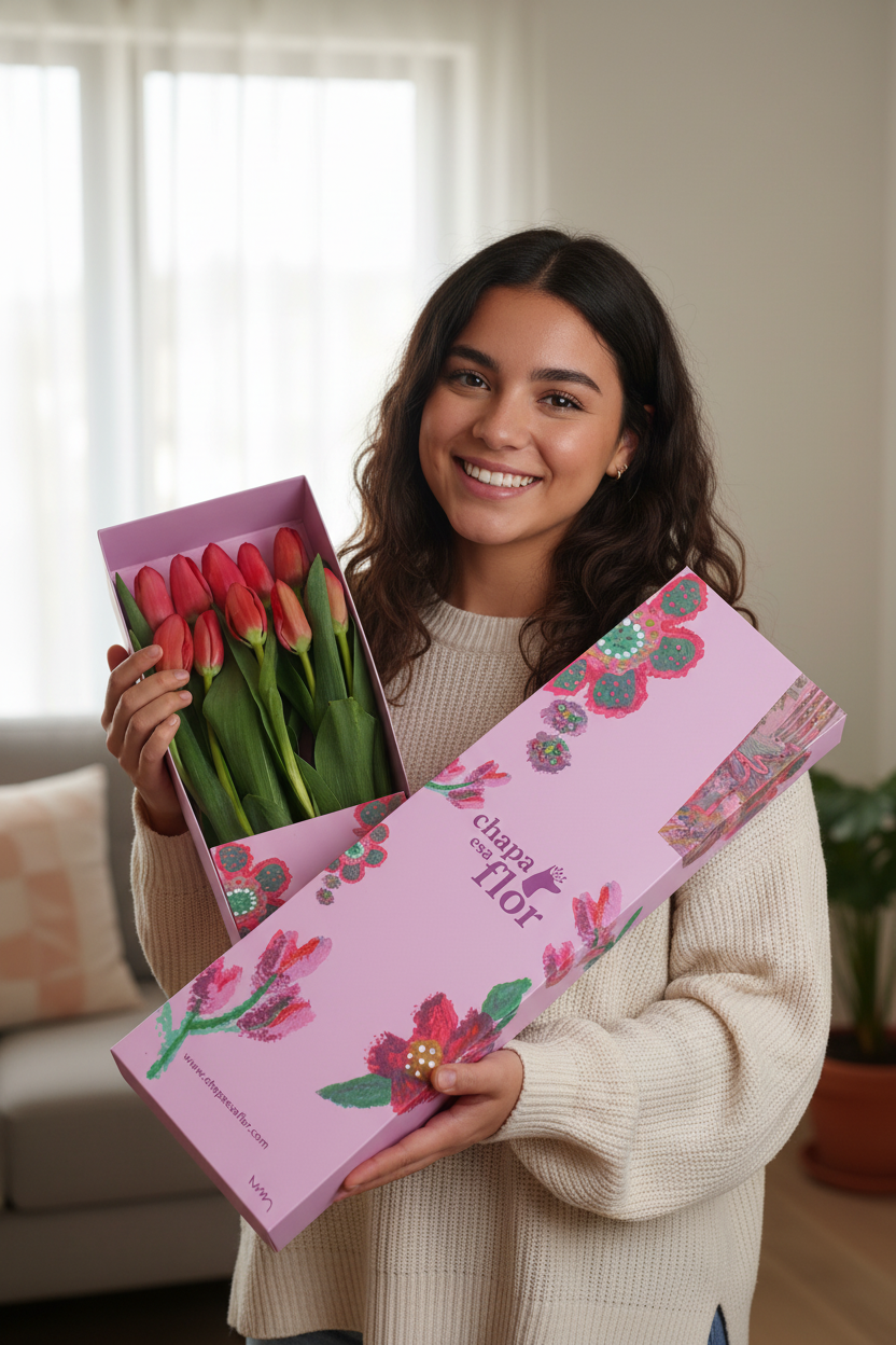 Caja Box Premium – 10 Tulipanes rojos | Edición San Valentín