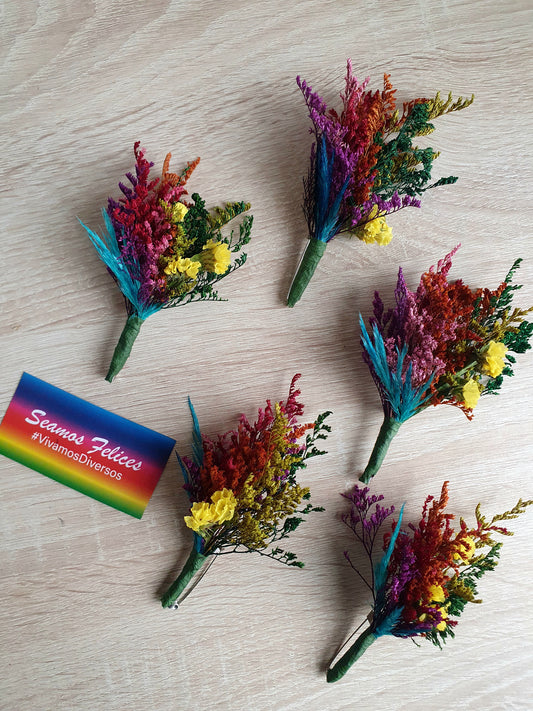 Pack 6 Prendedores / Pin Pride de flores secas 🏳️‍🌈🏳️‍⚧️