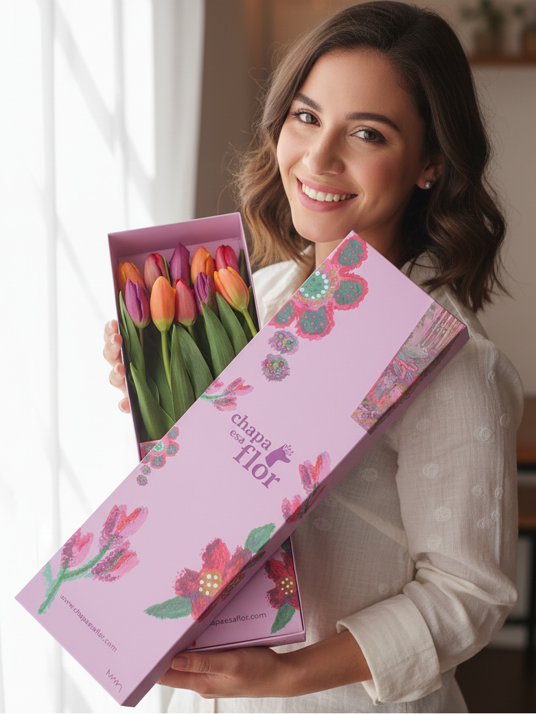 Box Premium con 10 tulipanes multicolor
