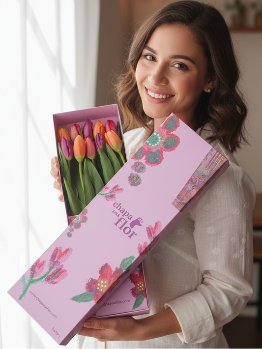 Box Premium con 10 tulipanes multicolor