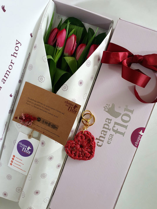 Box Premium con 5 tulipanes rojos
