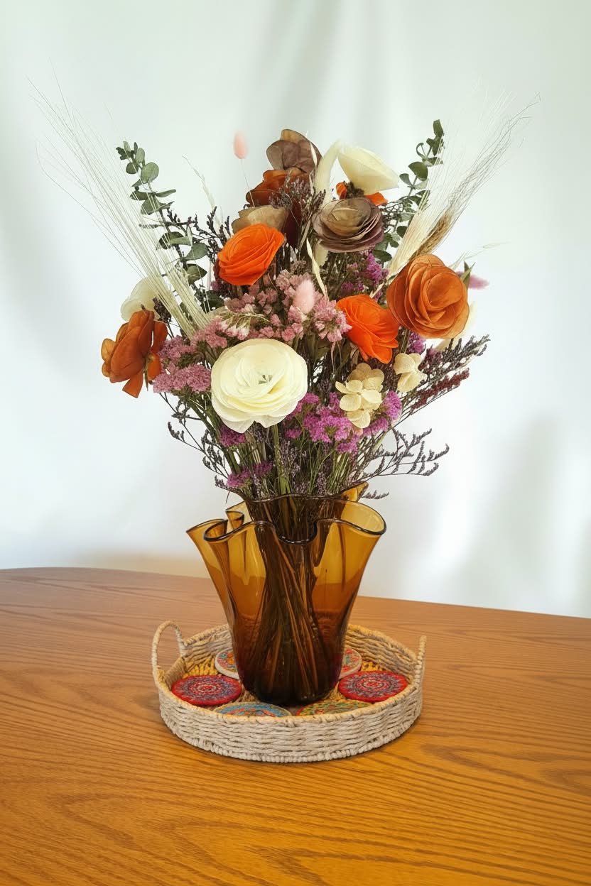 Arreglo Summer de flores secas y preservadas paleta cálida