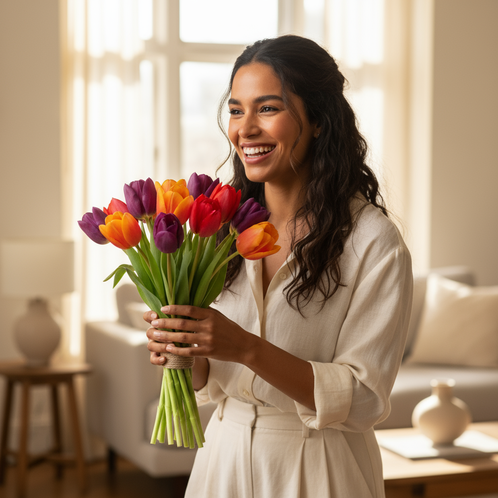 Box Premium con 10 tulipanes multicolor