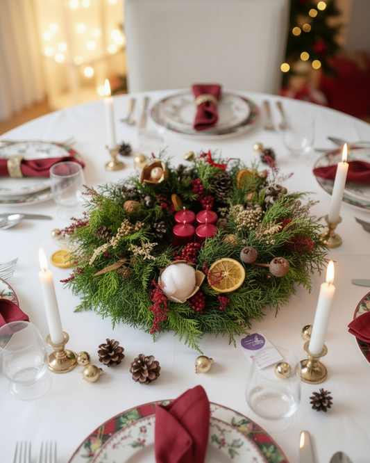 Corona de Adviento 2025 acentos rojo y dorado