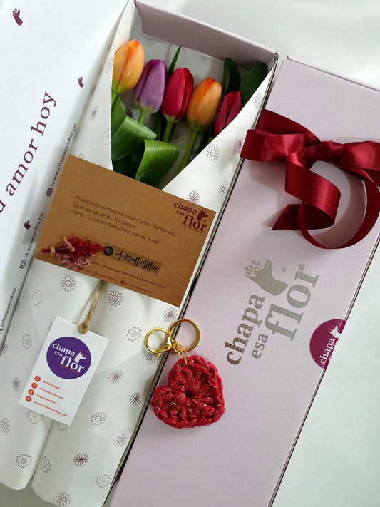 Box Premium con 5 tulipanes multicolor