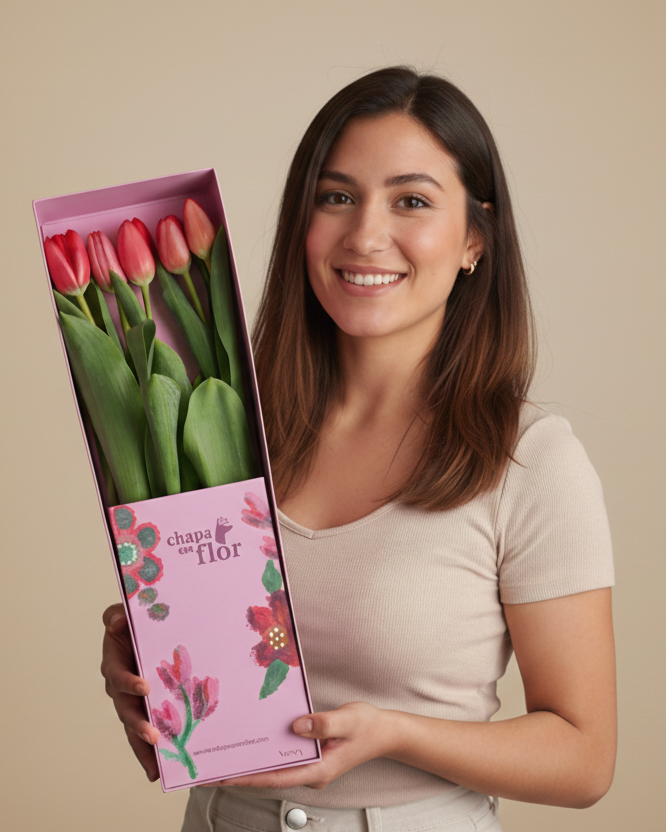 Caja Box Premium – 5 Tulipanes rojos | Edición San Valentín