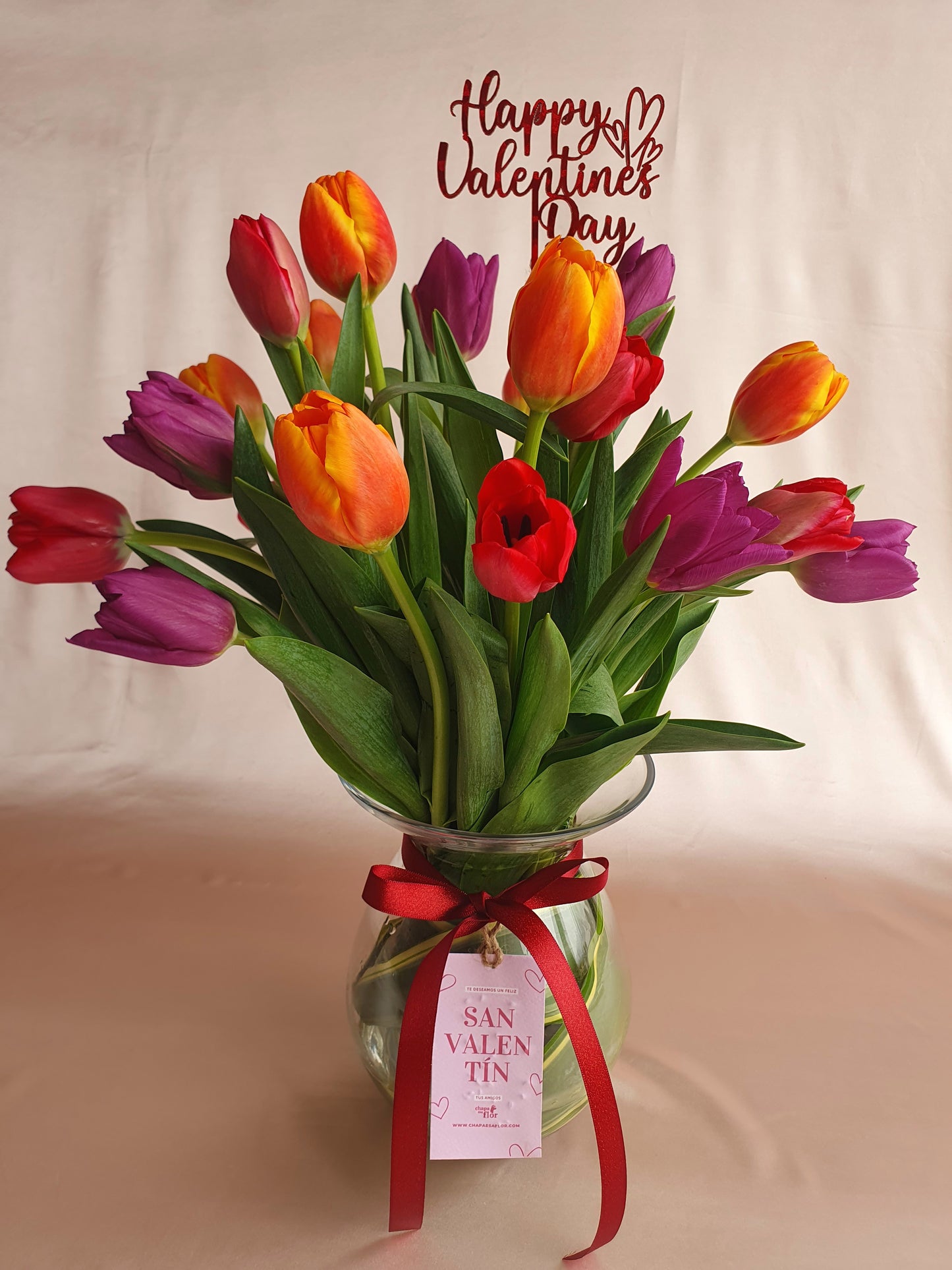 Arreglo con 20 tulipanes multicolor