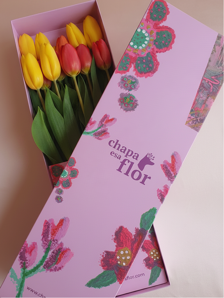 Box Premium con 10 tulipanes multicolor